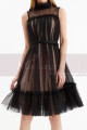 Sleeveless Tulle Short Black Reception Dress With Nude Lined - Ref C2048 - 02