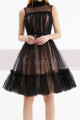 Sleeveless Tulle Short Black Reception Dress With Nude Lined - Ref C2048 - 03