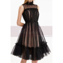 Sleeveless Tulle Short Black Reception Dress With Nude Lined - Ref C2048 - 05