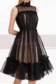 Sleeveless Tulle Short Black Reception Dress With Nude Lined - Ref C2048 - 05