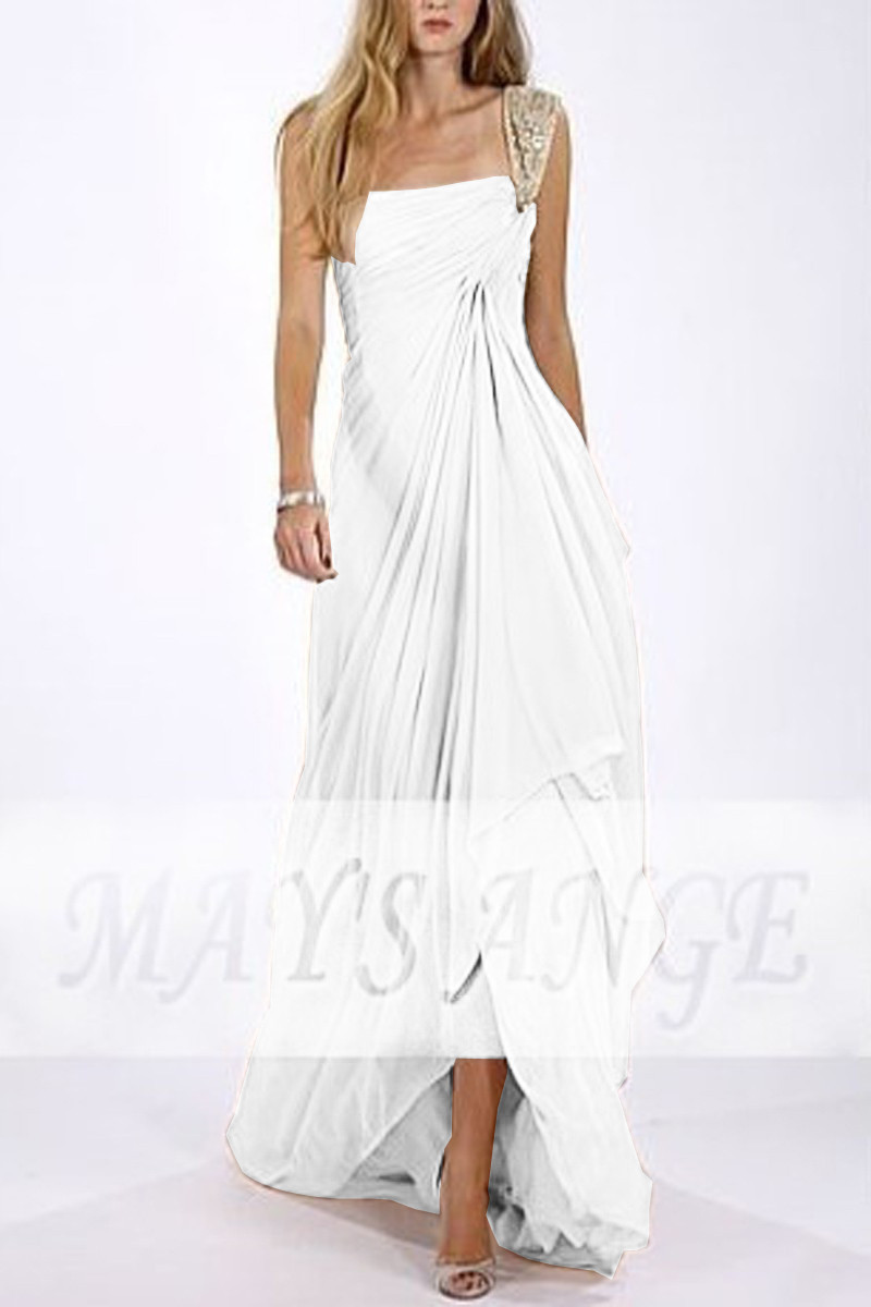 One Strap Flowy Wedding Dress With Pleated Asymmetric Skirt - Ref M1319 - 01