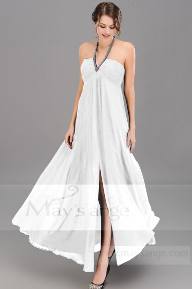 Robe Cérémonie Civile Mariage Bretelles Au Cou Scintillantes - M1320 #1