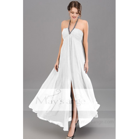 Robe Cérémonie Civile Mariage Bretelles Au Cou Scintillantes