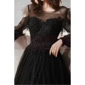Robe Noir Pour Gala Style Vintage Manches Longues A découpe - Ref L2042 - 02