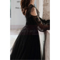 Robe Noir Pour Gala Style Vintage Manches Longues A découpe - Ref L2042 - 04