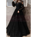 Robe Noir Pour Gala Style Vintage Manches Longues A découpe - Ref L2042 - 05