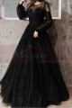 Robe Noir Pour Gala Style Vintage Manches Longues A découpe - Ref L2042 - 05