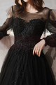 Robe Noir Pour Gala Style Vintage Manches Longues A découpe - Ref L2042 - 06