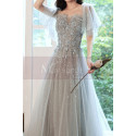 Embroidered Top Pearl Gray Wedding Guest Dresses With Sleeves - Ref L2040 - 02