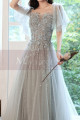 Embroidered Top Pearl Gray Wedding Guest Dresses With Sleeves - Ref L2040 - 02