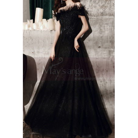 Stylish Black Strapless Evening Dress Frilly And Sequin Top