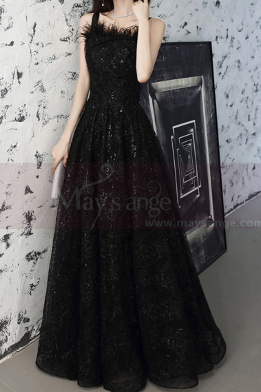 Fashion Black Ball Gown Prom Dress Long With Frilly Neckline - L2037 #1