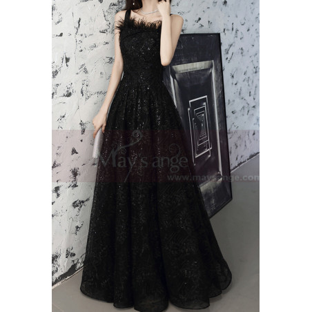 Fashion Black Ball Gown Prom Dress Long With Frilly Neckline