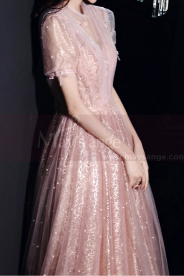 Pink Elegant Dresses For wedding Bridesmaid With Short Sleeve - L2036 #1