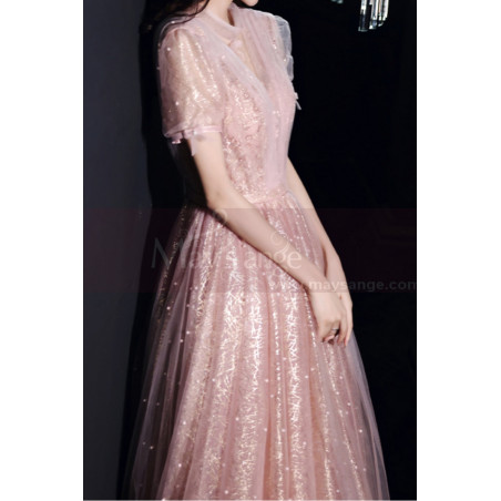 Pink Elegant Dresses For wedding Bridesmaid With Short Sleeve