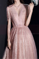 Pink Elegant Dresses For wedding Bridesmaid With Short Sleeve - Ref L2036 - 03