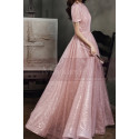 Robe Longue Rose Pour Demoiselle D'Honneur Dos Nu Et Manches - Ref L2036 - 05