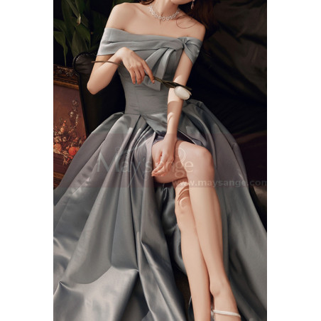 Robe Sexy Soirée Gris Bustier Avec Fente Latérale Et Poches