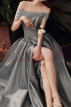 Long Side Slit Silver Gray Sexy Evening Dresses With Pockets - Ref L2035 - 03