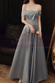 Long Side Slit Silver Gray Sexy Evening Dresses With Pockets - Ref L2035 - 05