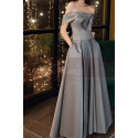 Long Side Slit Silver Gray Sexy Evening Dresses With Pockets - Ref L2035 - 06