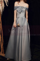 Long Side Slit Silver Gray Sexy Evening Dresses With Pockets - Ref L2035 - 07