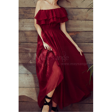 Trendy Ruffle Strapless Fluid Boho Maxi Dress For Cocktail