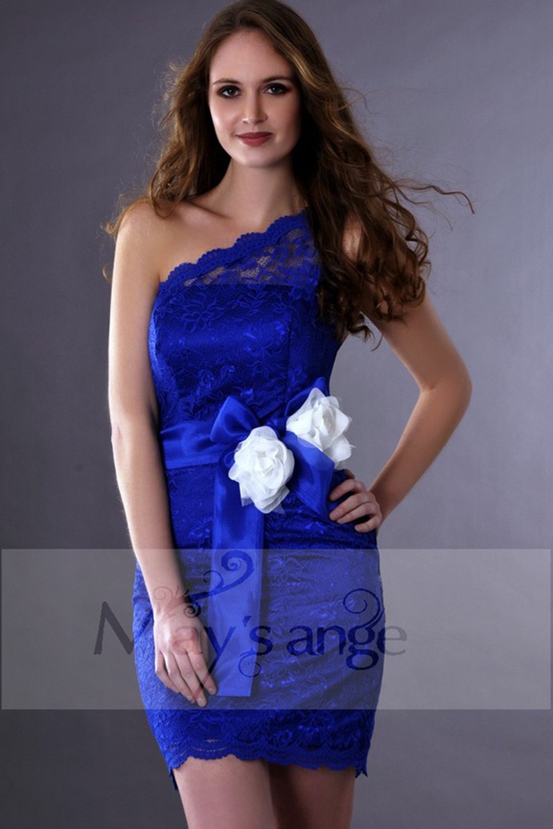 Royal Blue Lace Asymmetrical Graduation Party Dress - Ref C175 - 01