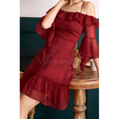 Crossed Back Chiffon Little Party Dress And Ruffle Sleeves