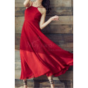 Robe Fluide Cocktail Rouge A Bretelles Et Jupe Virevoltante - Ref L2053 - 02