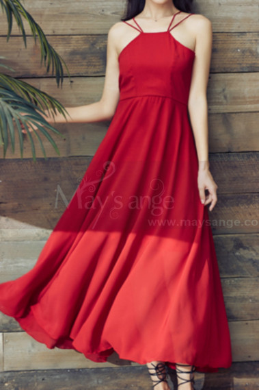 Red Chiffon Holiday Dresses Thin Straps And Fluttering Skirt - L2053 #1