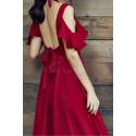 Long Chiffon Red Sexy Cocktail Dress Strap And Ruffle Sleeve - Ref C2022 - 03