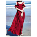 Long Chiffon Red Sexy Cocktail Dress Strap And Ruffle Sleeve - Ref C2022 - 04