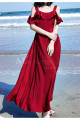 Long Chiffon Red Sexy Cocktail Dress Strap And Ruffle Sleeve - Ref C2022 - 04