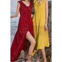 Red Summer Party Dress Asymmetric Skirt And Beautiful V Neck - Ref C2023 - 02