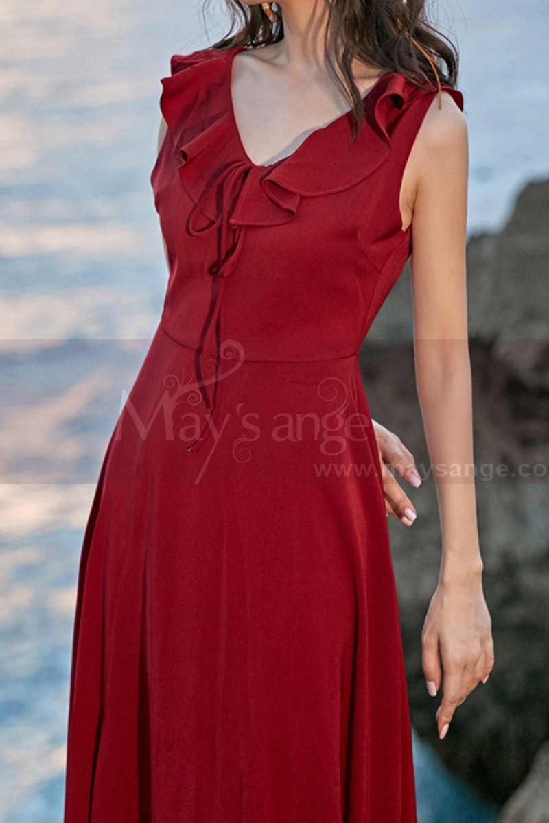 Red Summer Party Dress Asymmetric Skirt And Beautiful V Neck - Ref C2023 - 01