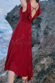 Red Summer Party Dress Asymmetric Skirt And Beautiful V Neck - Ref C2023 - 04