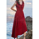 Red Summer Party Dress Asymmetric Skirt And Beautiful V Neck - Ref C2023 - 05