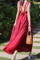 Long Red Chiffon Casual Beach Dress Wiht Cute Bow Backless - Ref C2024 - 02