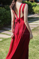 Long Red Chiffon Casual Beach Dress Wiht Cute Bow Backless - Ref C2024 - 03
