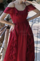 Tea Length Flounce Skirt And Neck Red Summer Cocktail Dress - Ref C2020 - 02