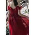 Robe Cocktail Eté Rouge Midi Avec Décolleté Et Jupe A Volant - Ref C2020 - 03