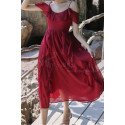 Tea Length Flounce Skirt And Neck Red Summer Cocktail Dress - Ref C2020 - 05