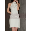 Robe Courte Blanche Simple Pour Mariage Sans Manche Col Licou - Ref M1300 - 02