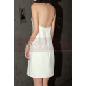 Robe Courte Blanche Simple Pour Mariage Sans Manche Col Licou - Ref M1300 - 03