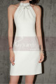 Robe Courte Blanche Simple Pour Mariage Sans Manche Col Licou - Ref M1300 - 04