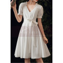 Cute Modest Wedding Gowns Short Flared Skirt With Bow Belt - Ref M1293 - 02