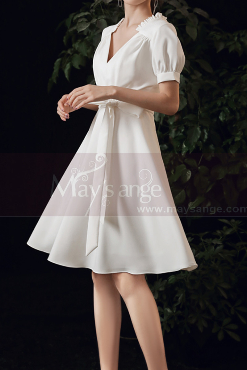 Cute Modest Wedding Gowns Short Flared Skirt With Bow Belt