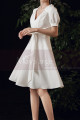 Cute Modest Wedding Gowns Short Flared Skirt With Bow Belt - Ref M1293 - 03