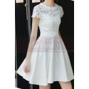 Lace Top Fitted Waist Short White Wedding Dress With Sleeve - Ref M1295 - 02